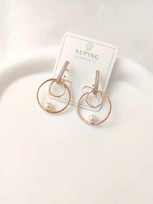 Evorya Kadın Çelik Zirkon Taşlı Incili Halka Küpe