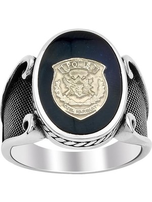 Anı Yüzük Siyah Mineli Polis Özel Harekat Amblemli Yüzük