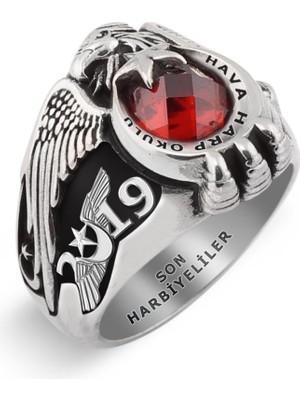 Anı Yüzük Kırmızı Taşlı Hava Harp Okul Yüzüğü