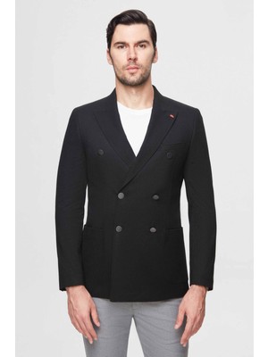 Twn Slim Fit Siyah Metal Düğmeli Kruvaze Kumaş Ceket 3EF04DD024881