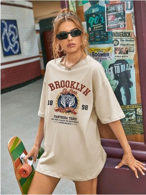 Öz Sports Kadın Vizon Brooklyn Tiger Baskılı T-Shirt