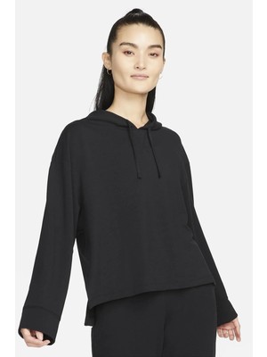 Nike Yoga Dri Fit Women's Fleece Hoodie Kadın Kapüşonlu Yumuşak Sweatshirt Siyah