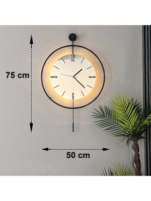 Sevinç Konsept Led'li Aynalı Tiktok 50 x 75 cm Siyah Orta Boy Modern Dekoratif Metal Duvar Saati