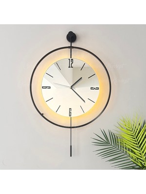 Sevinç Konsept Led'li Aynalı Tiktok 50 x 75 cm Siyah Orta Boy Modern Dekoratif Metal Duvar Saati