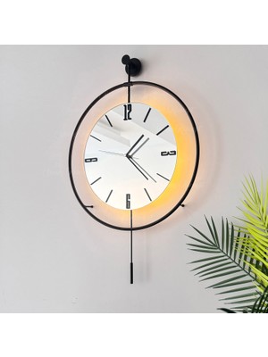 Sevinç Konsept Led'li Aynalı Tiktok 50 x 75 cm Siyah Orta Boy Modern Dekoratif Metal Duvar Saati