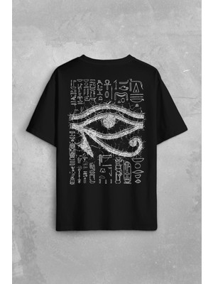 Kendim Seçtim The Eye Of Ra Antik Mısır Ra'ın Gözü Baskılı Unisex Oversize Siyah Tişört