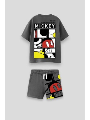 Magu Çocuk Siyah Mickey Mouse Desenli Pamuklu T-Shirt Şort Alt-Üst Takım