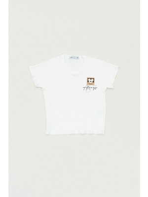 Fullamoda Kabartma Baskılı Bisiklet Yaka Kız Çocuk Tişört