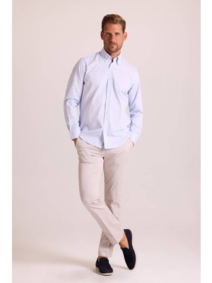 Erkek Açık Mavi Slim Fit Oxford Gömlek