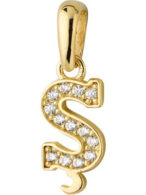 goldkupe 14 Ayar Altın Ş Harfi Taşlı Kolye Ucu 0,53 gr