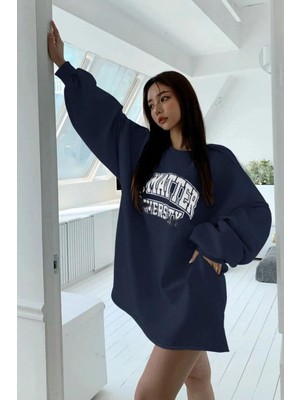 Trendseninle Kadın Lacivert You Matter University Baskılı Oversize Sweatshirt