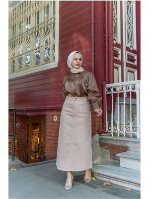 Vellichor Haki Tesettür Etek %100 Pamuk Doğal Kumaş 90 Cm Uzunluk 76 Cm Bel Ölçüsü