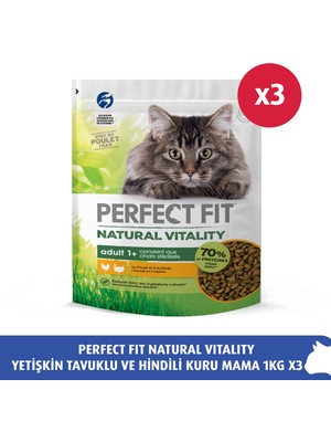 Perfect Fit Natural Vitality Yetişkin Tavuklu ve Hindili Kuru Mama 1kg 3X