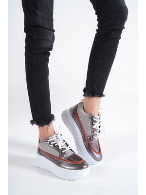 Shemard Metalik Gri Taşlı Kadın Spor Ayakkabı