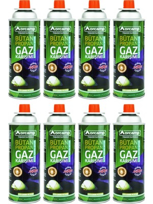 Orcamp 227 Gram Valfli Gaz Ocak Kartuşu 8'li Set KTS-227 Hafif Taşıma Özelliği ile Pratik Kullanım