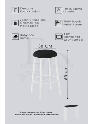 Efelez Design Prag Bar Taburesi , Mutfak Taburesi, Balkon, Bahçe Taburesi, Sandalyesi Antrasit