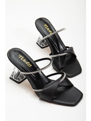 Shemard Kadın Şeffaf Topuklu Siyah Taşlı Ayakkabı