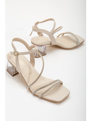 Shemard Siska Bej Taşlı Cilt Alçak Topuklu Ayakkabı