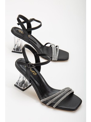 Shemard Siyah Taşlı Şeffaf Kadın Topuklu Ayakkabı