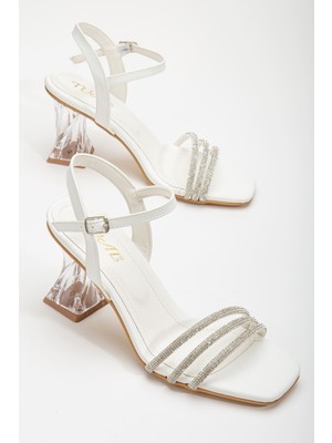 Shemard Beyaz Taşlı Şeffaf Kadın Topuklu Ayakkabı