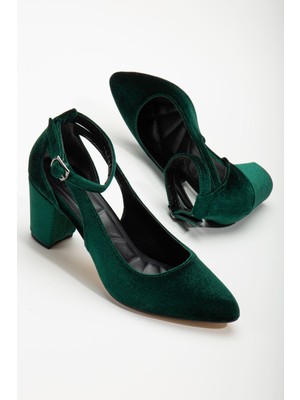 Shemard Hero Topuklu Haki Kadife Kadın Ayakkabı