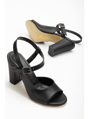 Shemard Lovisa Topuklu Siyah Cilt Kadın Ayakkabı