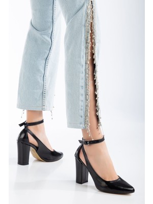 Shemard Lillian Topuklu Siyah Parlak Cilt Topuklu Kadın Ayakkabı