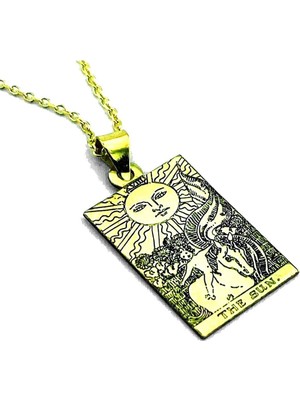 Agai Silver 925 Ayar 925 Ayar Gümüş Tarot (The Sun) Güneş Altın Kaplama Kolye Altın