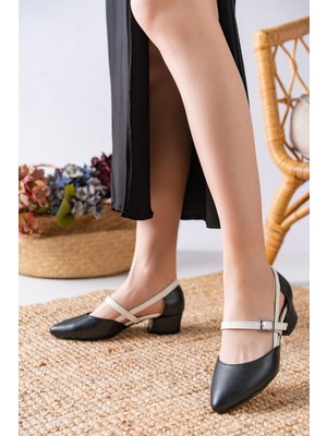 Shemard Cedric Siyah Cilt - Beyaz Crocodile Detaylı Alçak Topuklu Kadın Ayakkabı