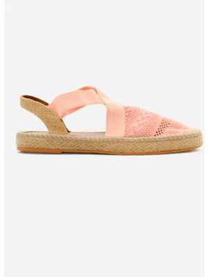 Kadın Pudra Önü Kapalı Çapraz Şeritli Hasır Hasır Triko Sandalet