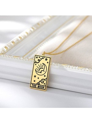 Nida Jewelry Altın Altın Kaplama Minimal Tarot The Moon Gümüş Kolye