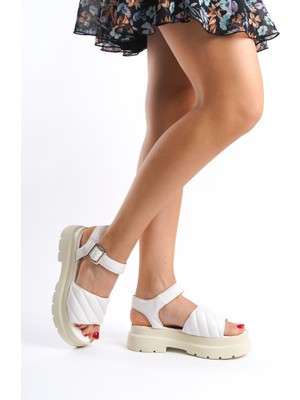 Shemard 348-POLI Taban Beyaz Cilt Kadın Sandalet