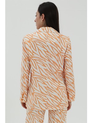 Shemard Zebra Desen Oversize Keten Ceket - Turuncu