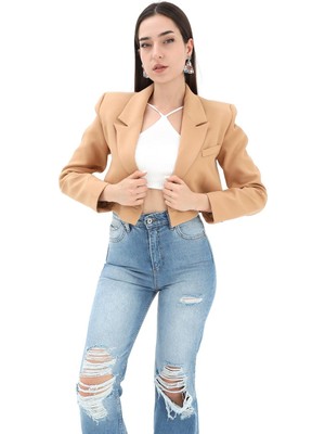 Shemard Crop Blazer Kısa Ceket - Camel