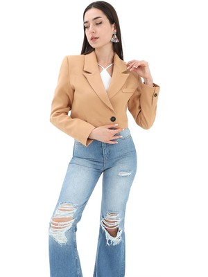 Shemard Crop Blazer Kısa Ceket - Camel