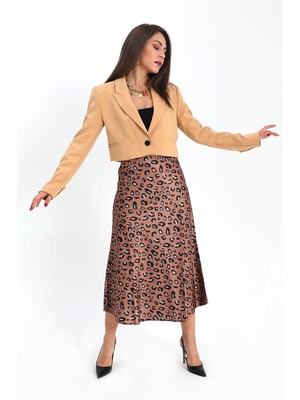 Shemard Çift Peto Cepli Kısa Crop Blazer Ceket - Camel