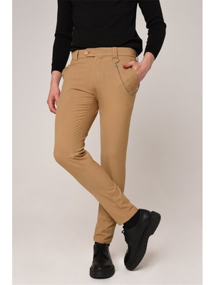 Antioch Antioch Açık Camel Erkek Slim Fit Düz Aksesuarlı Kumaş Pantolon