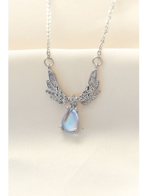 Clariss 316L Zinciri Çelik Zirkon Taşlı Gümüş Renk Kanatlı Damla Kolye