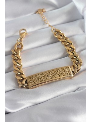 Clariss 316L Çelik Gold Renk Zincir Model Motif Işleme Kadın Bileklik