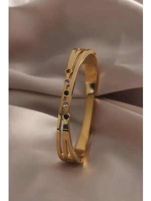 Clariss 316L Çelik Gold Renk Zirkon Taşlı Gold Renk Kadın Kelepçe