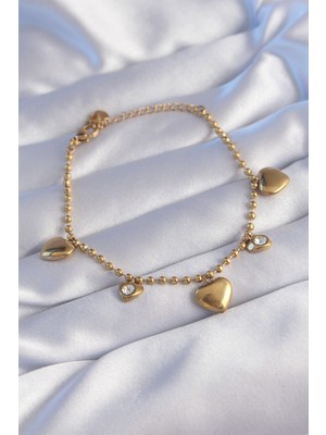 Clariss 316L Çelik Gold Renk Zirkon Taşlı Kalp Model Bileklik