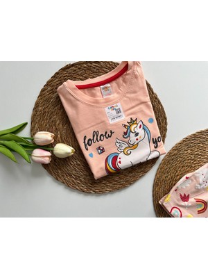 Elmas Kids  Organik Pamuklu Kısa Kollu & Şortlu Kız Pijama Takım