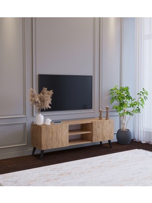 Suba Home Ahşap Görünümlü Mdf 2 Kapaklı Raflı Tv Ünitesi 120 x 30 x 45 Modern ve Fonksiyonel Tasarım