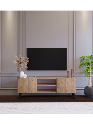 Suba Home Ahşap Görünümlü Mdf 2 Kapaklı Raflı Tv Ünitesi 120 x 30 x 45 Modern ve Fonksiyonel Tasarım