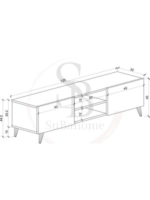 Suba Home Ahşap Görünümlü Mdf 2 Kapaklı Raflı Tv Ünitesi 120 x 30 x 45 Modern ve Fonksiyonel Tasarım