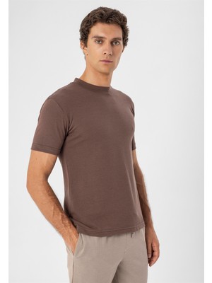 Antioch Kahve Bisiklet Yaka Slim Fit T-Shirt