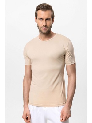 Antioch Bej Bisiklet Yaka Slim Fit Erkek T-Shirt