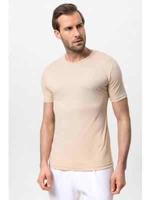 Antioch Bej Bisiklet Yaka Slim Fit Erkek T-Shirt