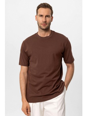 Antioch Koyu Kahve Bisiklet Yaka Basic T-Shirt