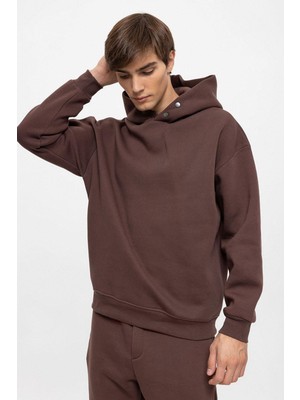 Antioch Kahve Oversize Kapşonlu Erkek Sweatshirt